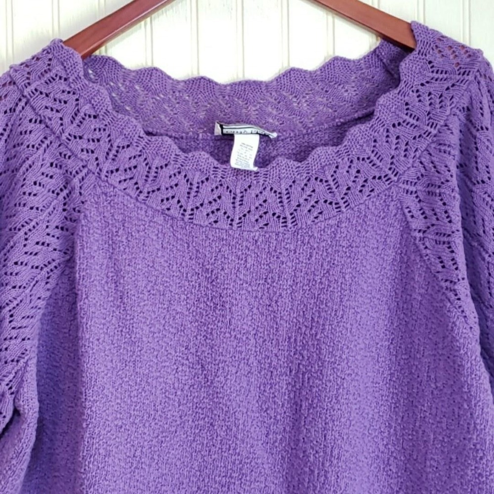 Carly Blake Sweater Womens 1X Purple Scoop Neck Short Sleeve Knit Pullover